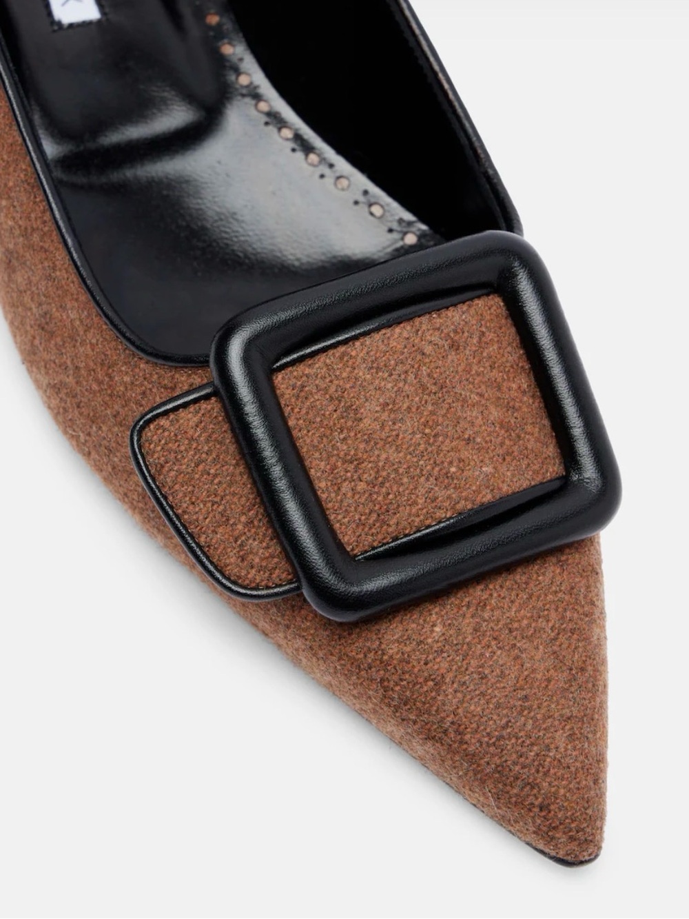 Manolo Blahnik Ballerina Shoe Brown Wool Pointed Flat with Black Buckle